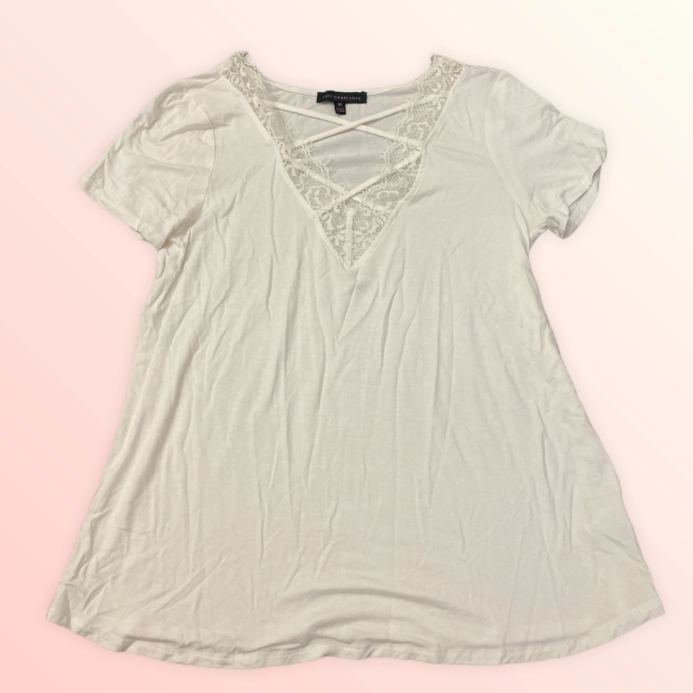 V neck top with lace trim